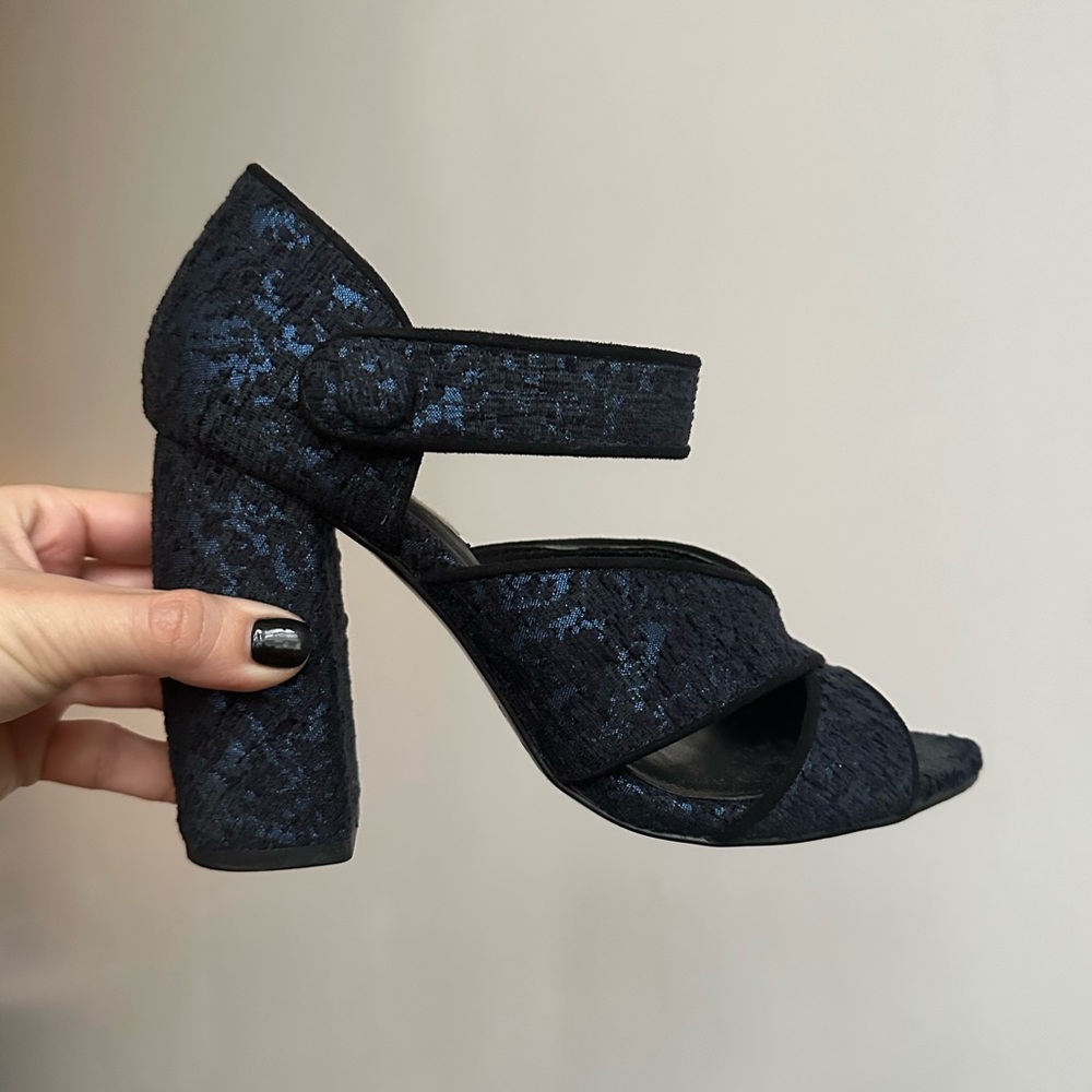 Zara Jacquard Open Toe Heels black and blue